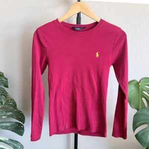 Ralph Lauren Sport Womens Red Ribbed Long Sleeve Crew Neck Tee Shirt Size M